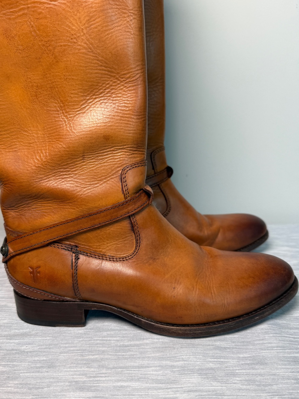 Frye Lindsay Plate Cognac Honey Leather Knee High Riding Boots Sz 7 - Picture 4 of 14